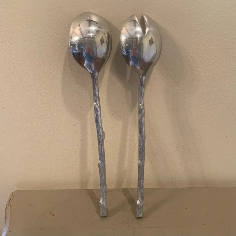 Silver Plated Twig Design Salad Servers